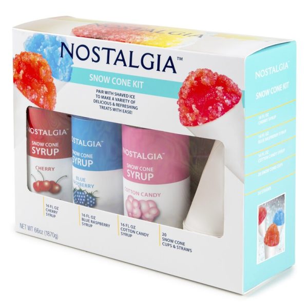 Nostalgia Premium Snow Cone Syrup Party Kit, 20 Snow Cones, 20 Spoons Straws, Blue Raspberry, Cherry, Cotton Candy 6445RR Cheap - Image 2