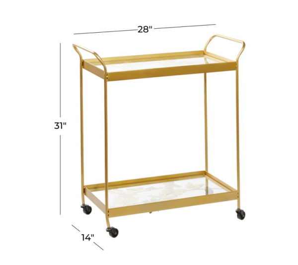 Harper & Willow  Gold Metal Contemporary Bar Cart, 31 in. x 28 in. x 14 in., 16438 MRM3559 Supply - Image 3