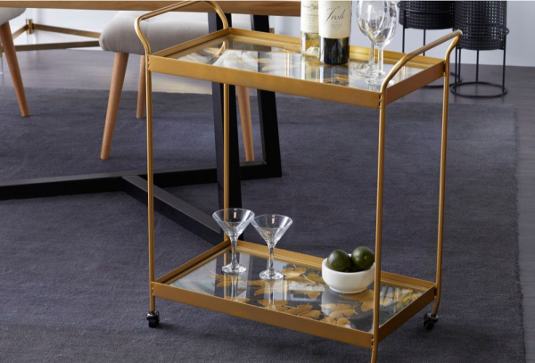 Harper & Willow  Gold Metal Contemporary Bar Cart, 31 in. x 28 in. x 14 in., 16438 MRM3559 Supply