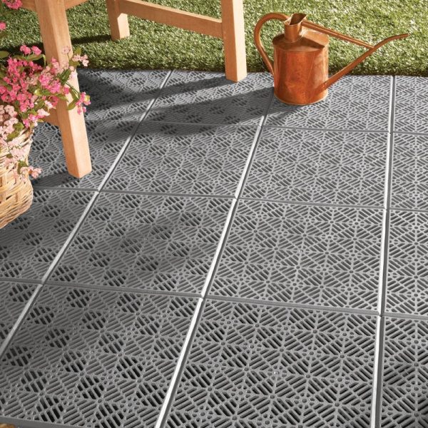 11.81  x 11.81  Plastic Interlocking Deck Tile in Gray (Set of 12) 6258RR (2 boxes) For Cheap